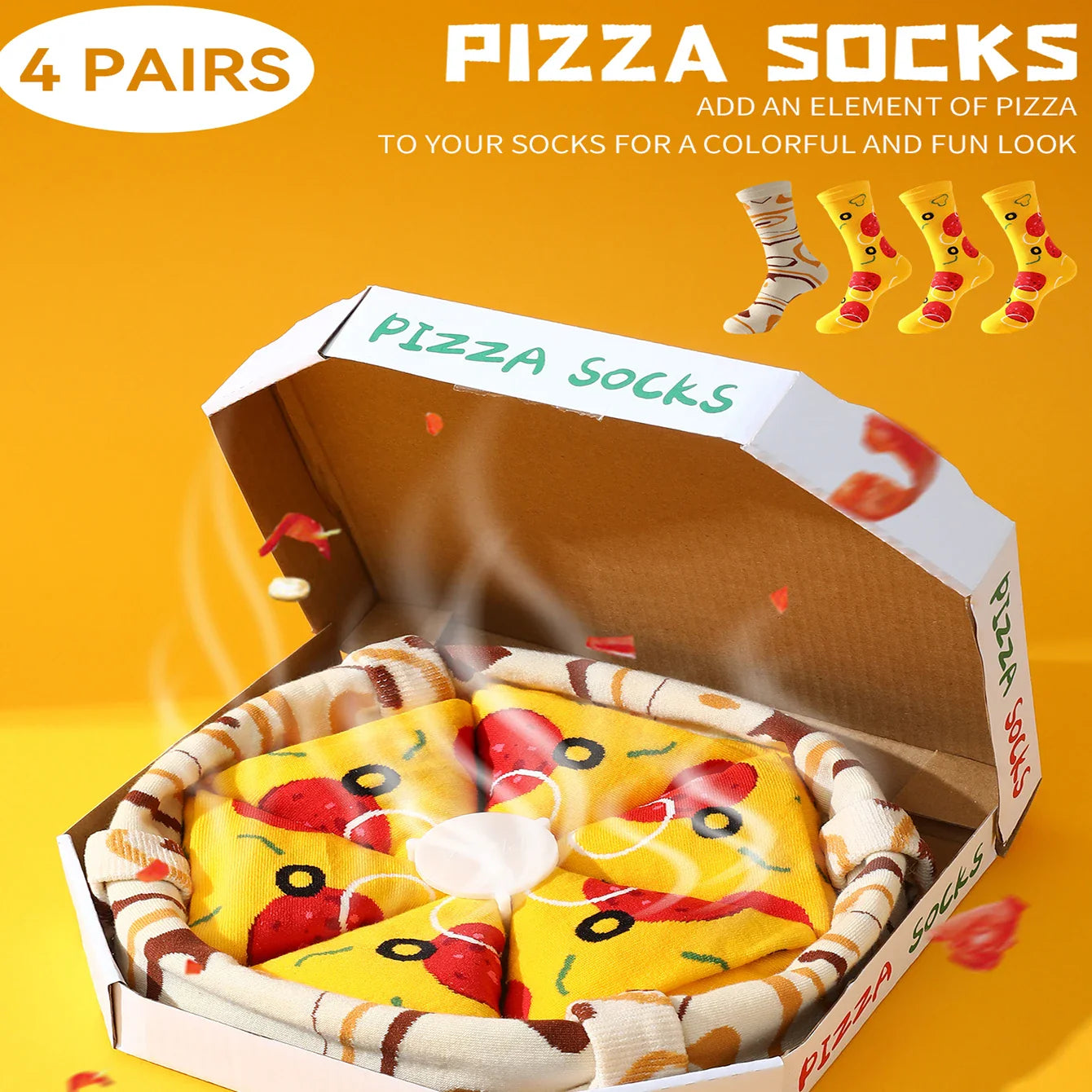 CUTE Pizza Socks - 4 Pairs